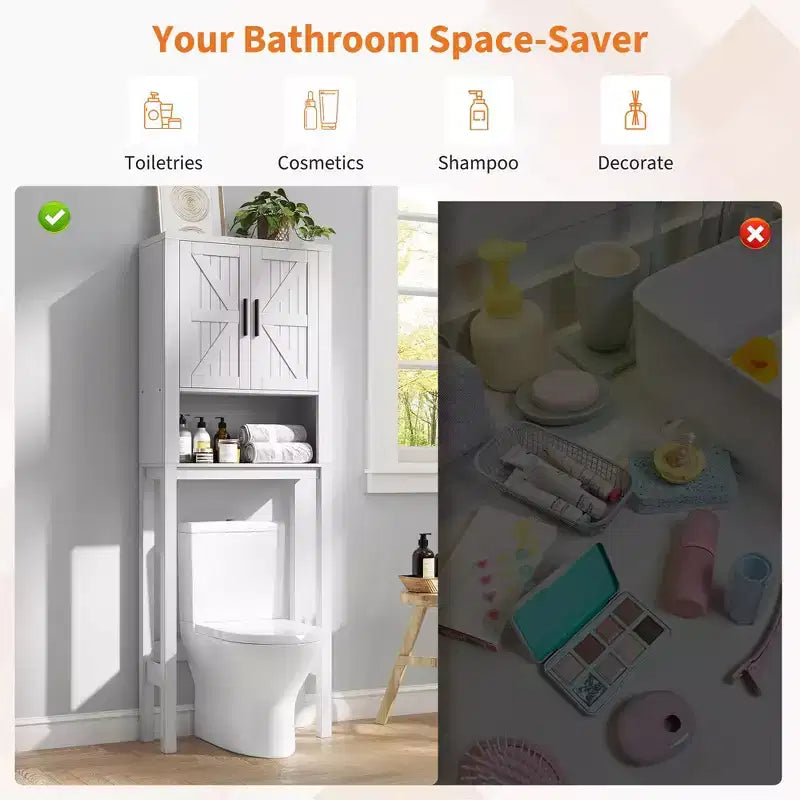 Meuble de rangement pour toilettes, Organiseur de salle de bain, Étagère de rangement au-dessus des toilettes avec étagère ouverte, Étagère autoportante pour toilettes, salle de bain, buanderie