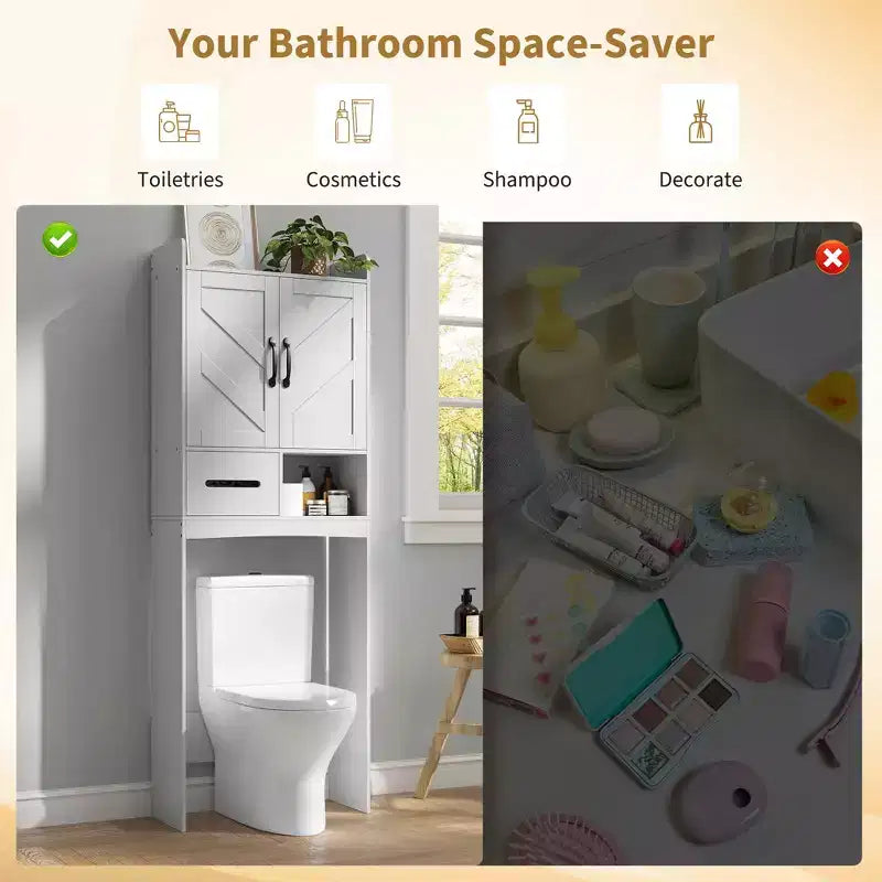 Meuble de rangement pour toilettes, Organiseur de salle de bain, Étagère de rangement au-dessus des toilettes avec étagère ouverte, Étagère autoportante pour toilettes, salle de bain, buanderie