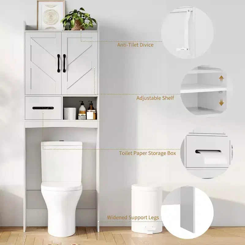 Meuble de rangement pour toilettes, Organiseur de salle de bain, Étagère de rangement au-dessus des toilettes avec étagère ouverte, Étagère autoportante pour toilettes, salle de bain, buanderie