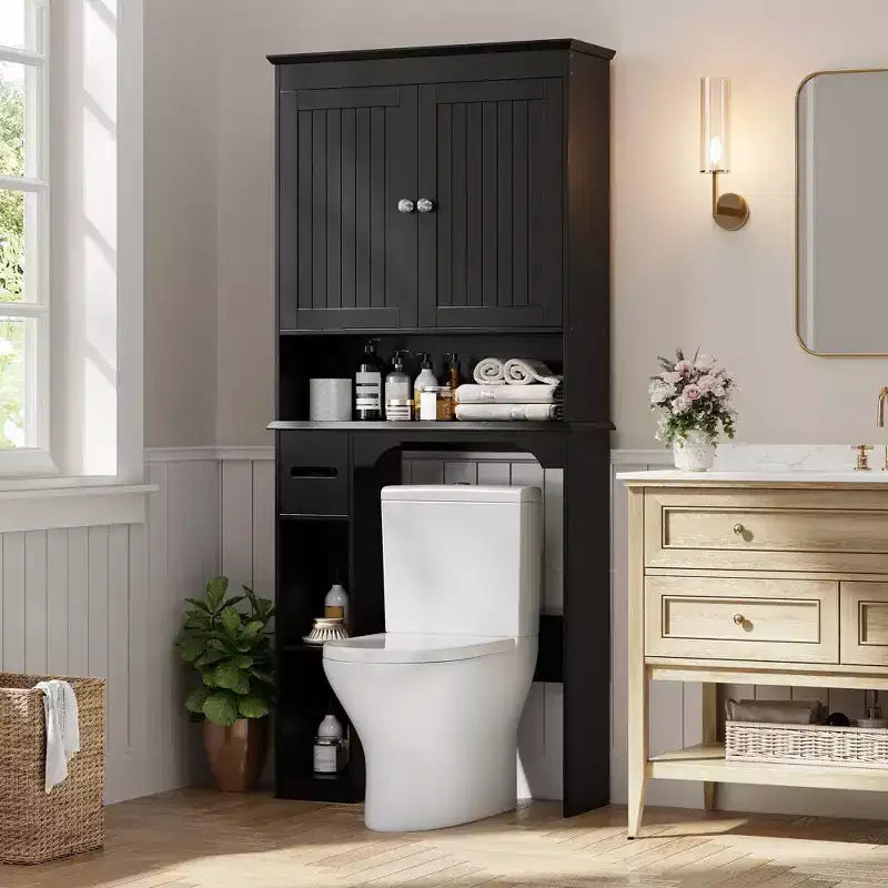Meuble de rangement pour toilettes, Organiseur de salle de bain, Étagère de rangement au-dessus des toilettes avec étagère ouverte, Étagère autoportante pour toilettes, salle de bain, buanderie
