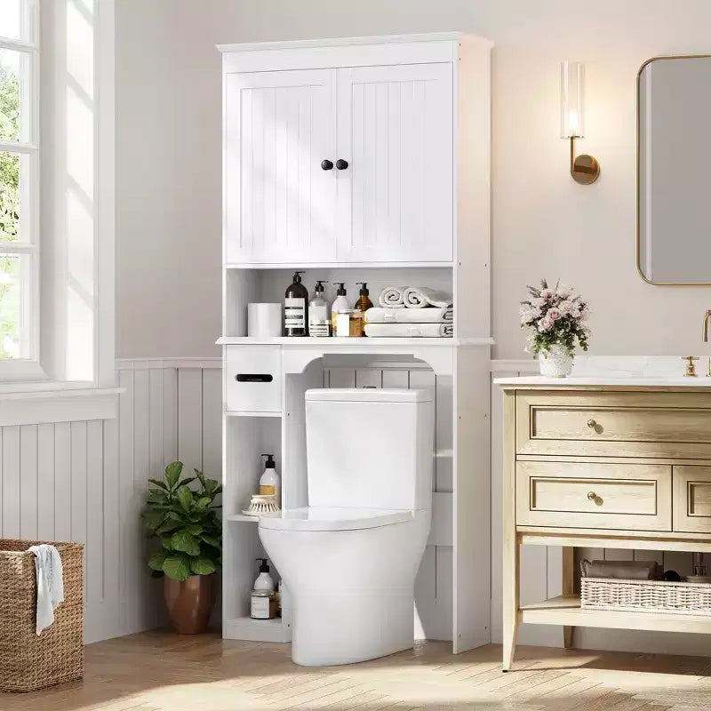 Meuble de rangement pour toilettes, Organiseur de salle de bain, Étagère de rangement au-dessus des toilettes avec étagère ouverte, Étagère autoportante pour toilettes, salle de bain, buanderie