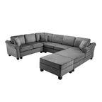 Canapé d'angle 111,8" Canapé en U en chenille avec pouf de rangement mobile, gris foncé