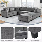Canapé d'angle 111,8" Canapé en U en chenille avec pouf de rangement mobile, gris foncé