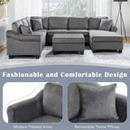 Canapé d'angle 111,8" Canapé en U en chenille avec pouf de rangement mobile, gris foncé