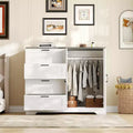 43.3 H Wooden Dresser, Multifunctional Low Wardrobe Armoire with 4 Drawers & Hanging Rod, Storage Cabinet for Bedroom Living Room