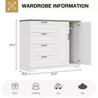Commode en bois de 109,9 cm (43,3 po) de hauteur, armoire basse multifonctionnelle avec 4 tiroirs et une tringle de suspension, meuble de rangement pour chambre à coucher ou salon