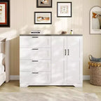 Commode en bois de 109,9 cm (43,3 po) de hauteur, armoire basse multifonctionnelle avec 4 tiroirs et une tringle de suspension, meuble de rangement pour chambre à coucher ou salon