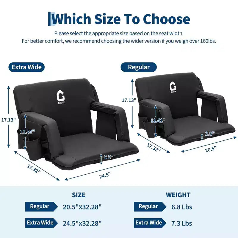 Sièges de stade avec dossier et coussin rembourré – Chaise de gradins extra-large de 62,2 cm – Sièges de football inclinables – 6 angles réglables