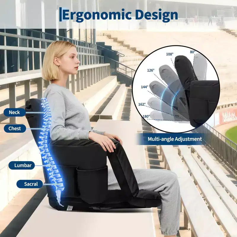 Sièges de stade avec dossier et coussin rembourré – Chaise de gradins extra-large de 62,2 cm – Sièges de football inclinables – 6 angles réglables