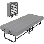 Zeus & Ruta Portable Foldable Bed with Memory Foam Mattress, Locking Wheels & Breathable Linen Cover for Adults