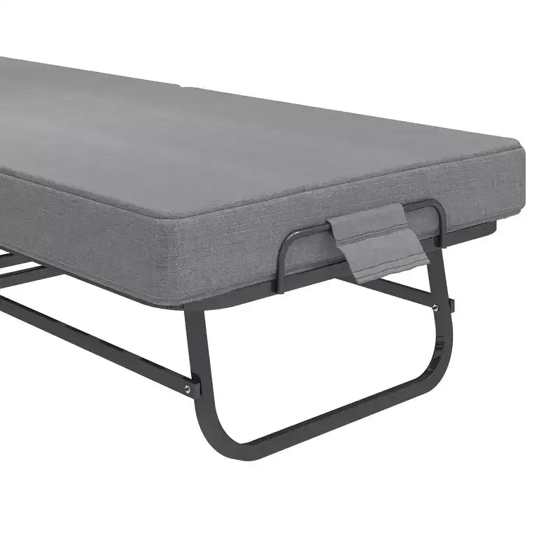 Lit pliant portable Zeus & Ruta avec matelas en mousse à mémoire de forme, roulettes verrouillables et housse en lin respirant pour adultes
