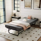 Lit pliant portable Zeus & Ruta avec matelas en mousse à mémoire de forme, roulettes verrouillables et housse en lin respirant pour adultes