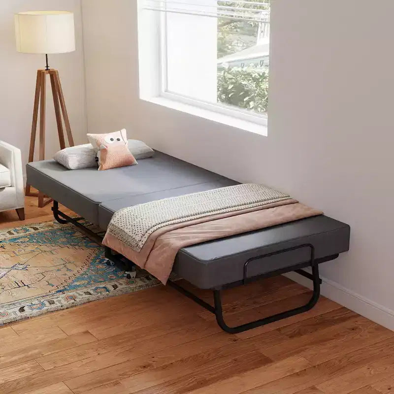 Lit pliant portable Zeus & Ruta avec matelas en mousse à mémoire de forme, roulettes verrouillables et housse en lin respirant pour adultes