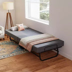 Lit pliant portable Zeus & Ruta avec matelas en mousse à mémoire de forme, roulettes verrouillables et housse en lin respirant pour adultes