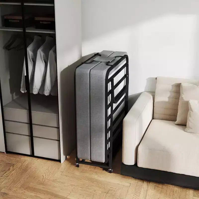 Lit pliant portable Zeus & Ruta avec matelas en mousse à mémoire de forme, roulettes verrouillables et housse en lin respirant pour adultes