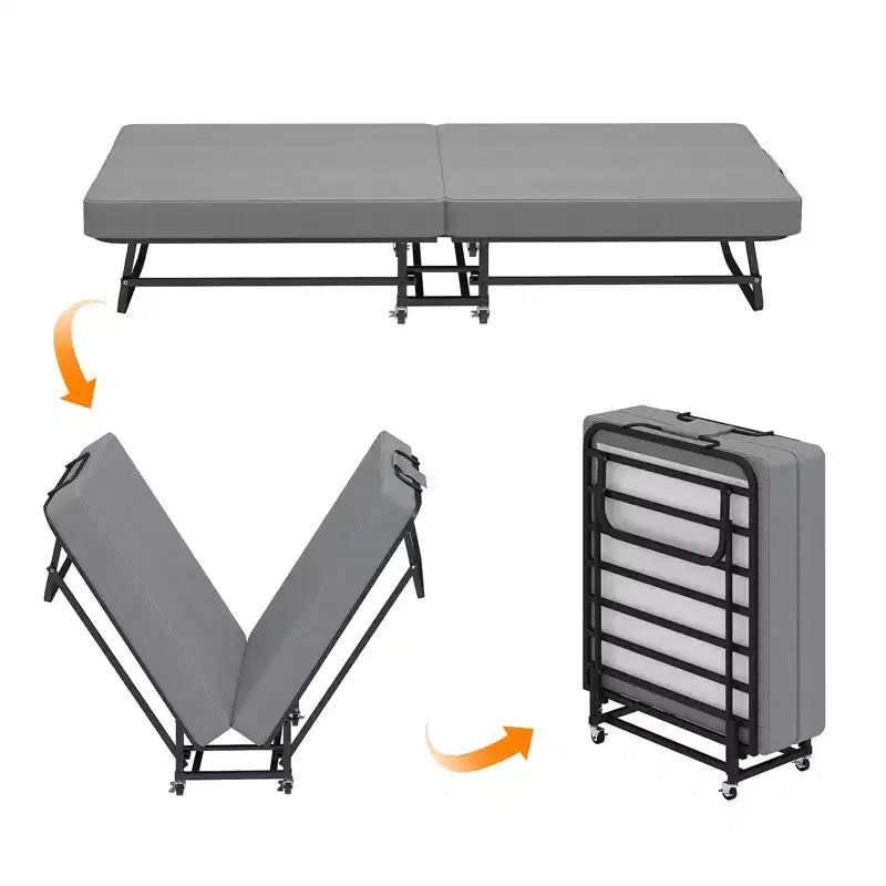 Lit pliant portable Zeus & Ruta avec matelas en mousse à mémoire de forme, roulettes verrouillables et housse en lin respirant pour adultes