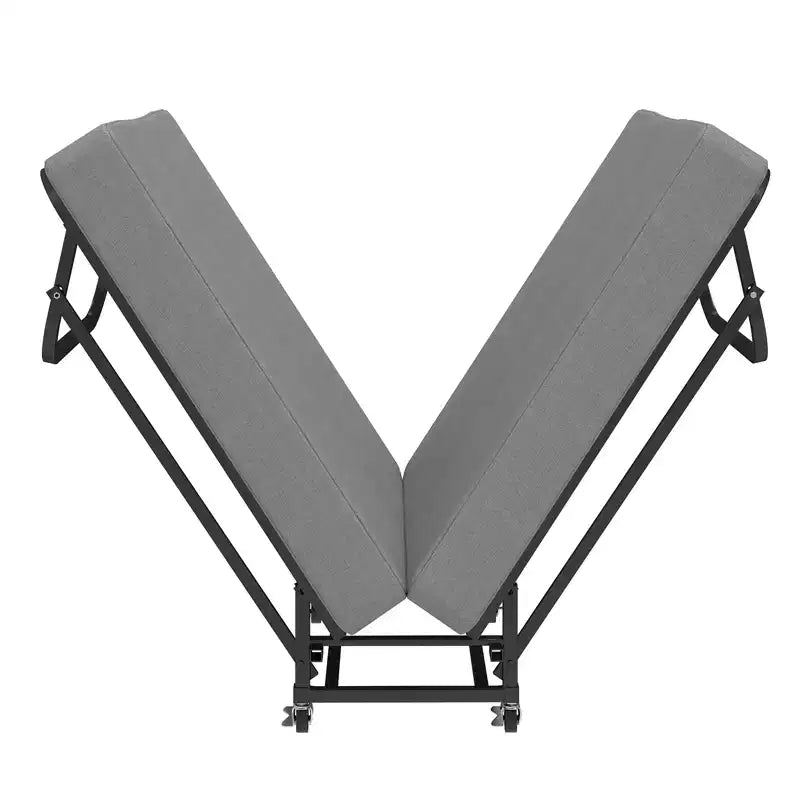 Lit pliant portable Zeus & Ruta avec matelas en mousse à mémoire de forme, roulettes verrouillables et housse en lin respirant pour adultes
