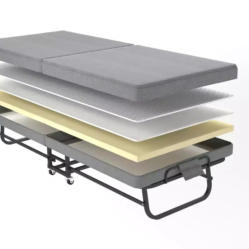 Lit pliant portable Zeus & Ruta avec matelas en mousse à mémoire de forme, roulettes verrouillables et housse en lin respirant pour adultes