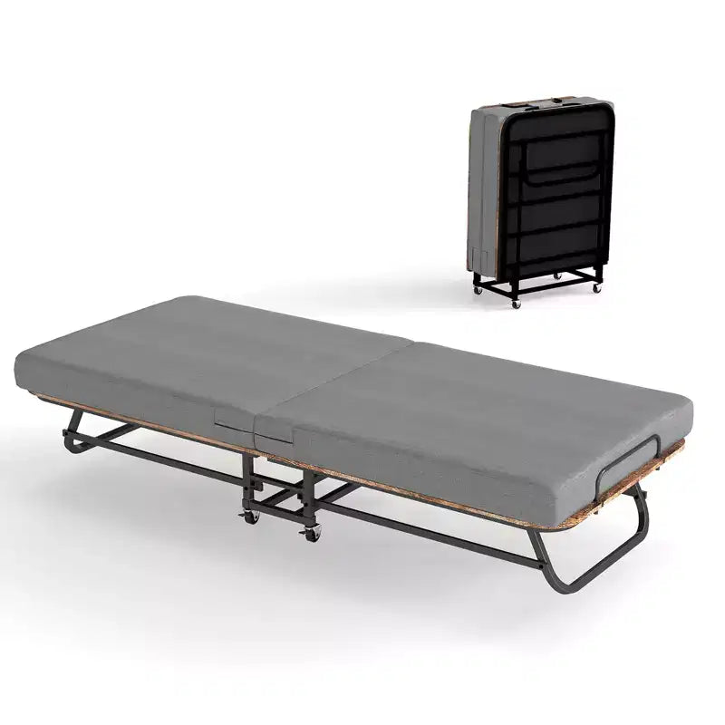 Zeus & Ruta Portable Foldable Bed with Memory Foam Mattress, Metal Frame & Locking Wheels