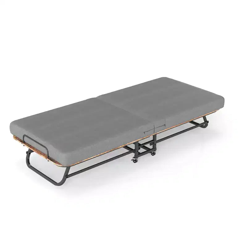 Lit pliable portable Zeus & Ruta avec matelas en mousse à mémoire de forme, cadre en métal et roues verrouillables