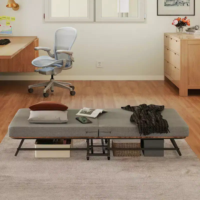Lit pliable portable Zeus & Ruta avec matelas en mousse à mémoire de forme, cadre en métal et roues verrouillables
