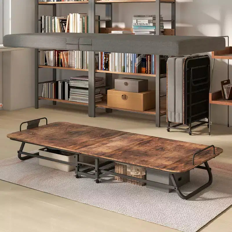 Lit pliable portable Zeus & Ruta avec matelas en mousse à mémoire de forme, cadre en métal et roues verrouillables