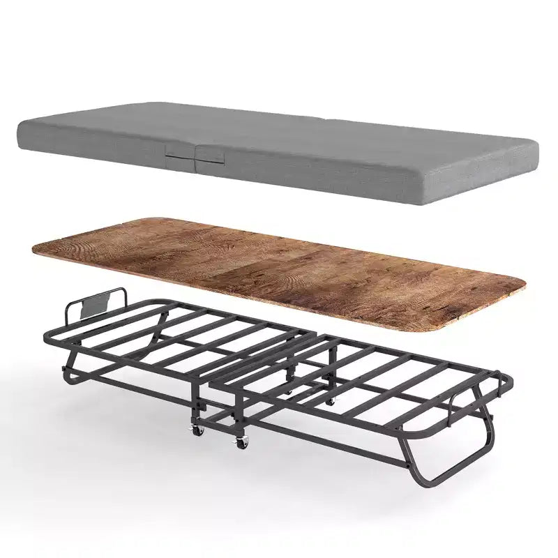 Lit pliable portable Zeus & Ruta avec matelas en mousse à mémoire de forme, cadre en métal et roues verrouillables