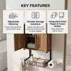 Armoire murale Dcolora de style campagnard avec 2 portes, étagères réglables et porte-papier toilette