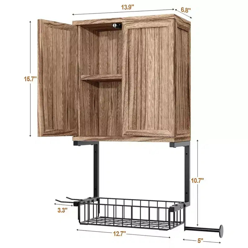 Armoire murale Dcolora de style campagnard avec 2 portes, étagères réglables et porte-papier toilette