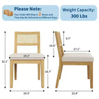 Chaises de salle à manger en rotin (lot de 2), chaises de cuisine de style campagne française avec pieds en bois, chaises d'appoint ergonomiques de style Mid-Century