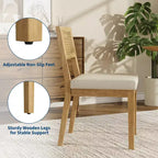 Chaises de salle à manger en rotin (lot de 2), chaises de cuisine de style campagne française avec pieds en bois, chaises d'appoint ergonomiques de style Mid-Century