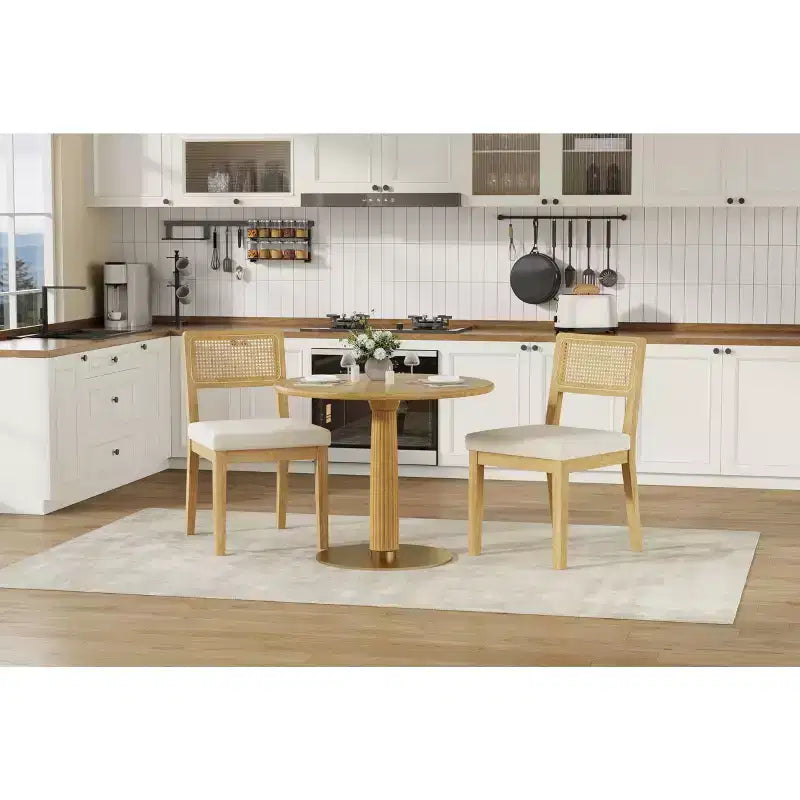 Chaises de salle à manger en rotin (lot de 2), chaises de cuisine de style campagne française avec pieds en bois, chaises d'appoint ergonomiques de style Mid-Century