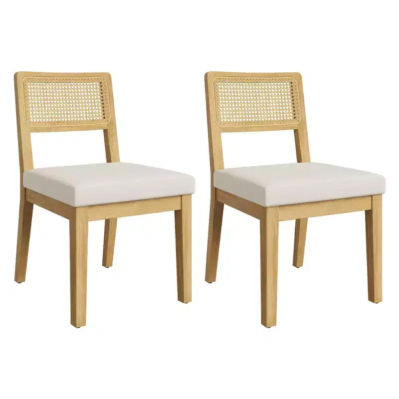 Chaises de salle à manger en rotin (lot de 2), chaises de cuisine de style campagne française avec pieds en bois, chaises d'appoint ergonomiques de style Mid-Century