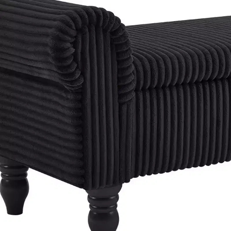 Banc de rangement HomeRoots 55, noir, en velours côtelé et bois massif, avec couvercle à charnière