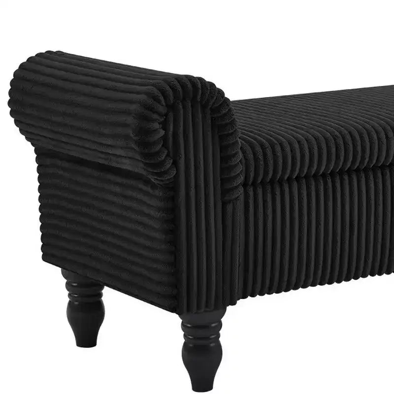 Banc de rangement HomeRoots 55, noir, en velours côtelé et bois massif, avec couvercle à charnière
