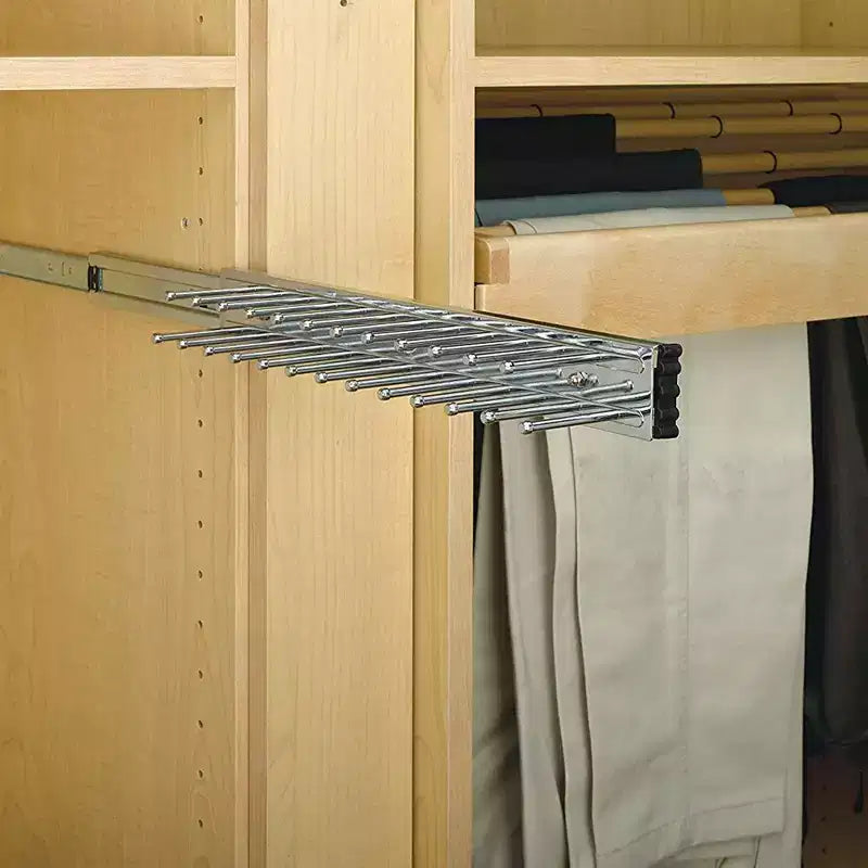Rev-A-Shelf Coulissant 14 Pouces Monté Latéralement Support de Rangement Extensible pour Cravates et Ceintures, pour jusqu'à 25 Cravates, Chrome, TRC-14CR