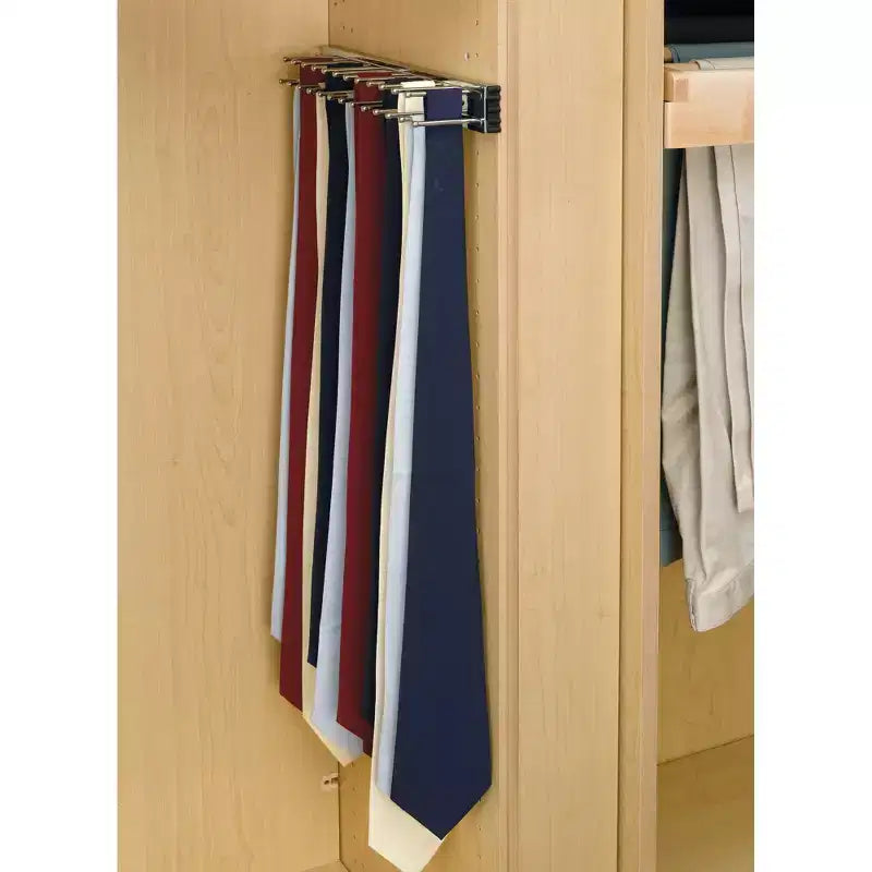 Rev-A-Shelf Coulissant 14 Pouces Monté Latéralement Support de Rangement Extensible pour Cravates et Ceintures, pour jusqu'à 25 Cravates, Chrome, TRC-14CR