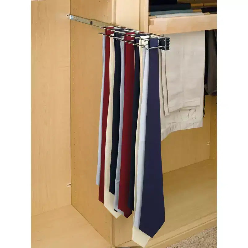 Rev-A-Shelf Coulissant 14 Pouces Monté Latéralement Support de Rangement Extensible pour Cravates et Ceintures, pour jusqu'à 25 Cravates, Chrome, TRC-14CR