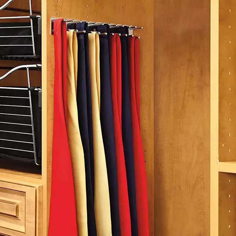Rev-A-Shelf Coulissant 14 Pouces Monté Latéralement Support de Rangement Extensible pour Cravates et Ceintures, pour jusqu'à 25 Cravates, Chrome, TRC-14CR