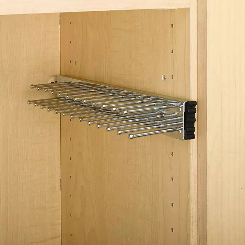 Rev-A-Shelf Coulissant 14 Pouces Monté Latéralement Support de Rangement Extensible pour Cravates et Ceintures, pour jusqu'à 25 Cravates, Chrome, TRC-14CR