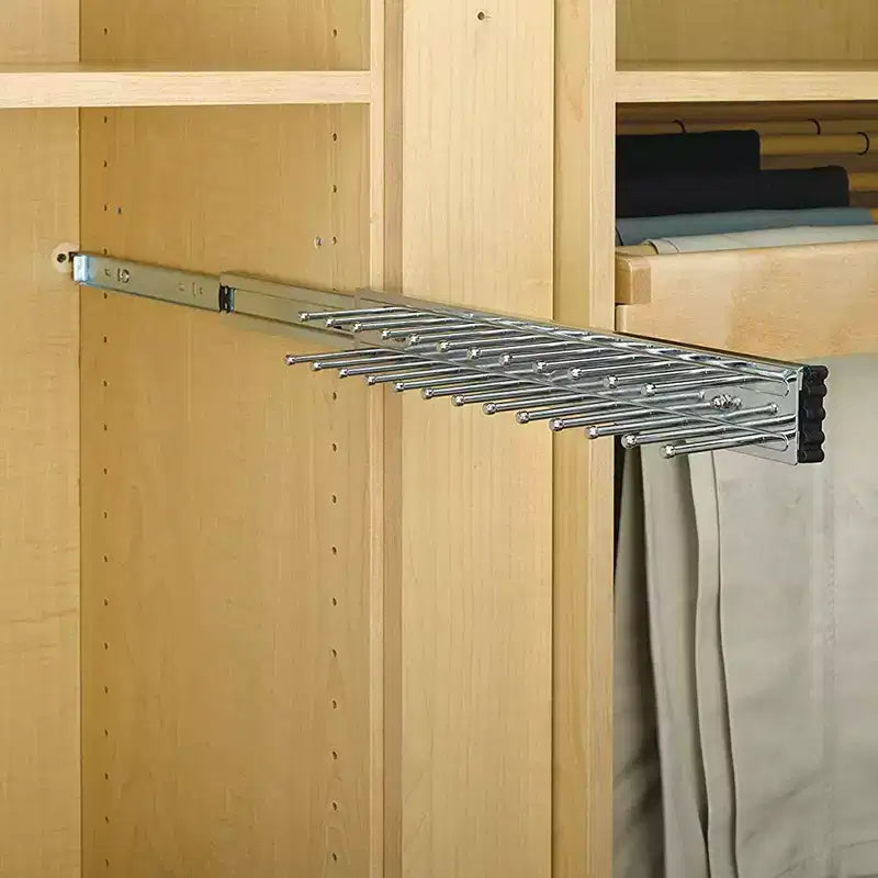 Rev-A-Shelf Coulissant 14 Pouces Monté Latéralement Support de Rangement Extensible pour Cravates et Ceintures, pour jusqu'à 25 Cravates, Chrome, TRC-14CR