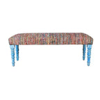 HomeRoots 47 Rainbow Stripe Blue Leg Upholstered Bench