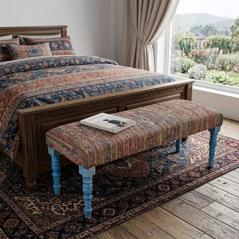 Banc rembourré HomeRoots 47 Rainbow Stripe Blue Leg