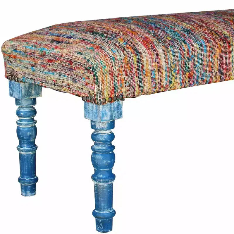 Banc rembourré HomeRoots 47 Rainbow Stripe Blue Leg