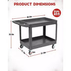 Chariot de service roulant à 2 niveaux avec roues, 101,6 x 43,2 cm, Chariot utilitaire en plastique de 250 kg, Établis pour garage, entrepôt, atelier