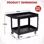 Chariot de service roulant à 2 niveaux avec roues, 101,6 x 43,2 cm, Chariot utilitaire en plastique de 250 kg, Établis pour garage, entrepôt, atelier