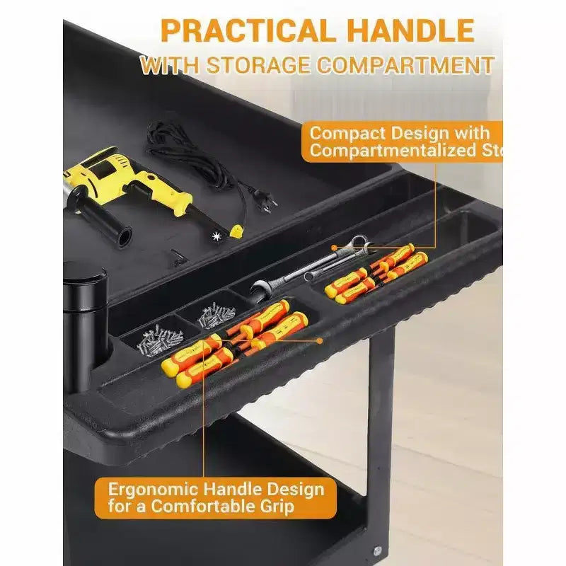 Chariot de service roulant à 2 niveaux avec roues, 101,6 x 43,2 cm, Chariot utilitaire en plastique de 250 kg, Établis pour garage, entrepôt, atelier