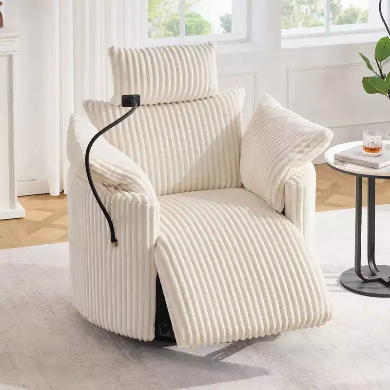 Fauteuil inclinable en velours côtelé, fauteuil pivotant à 360° avec dossier et repose-pieds réglables, fauteuil à bascule avec support de téléphone - ModernLuxe