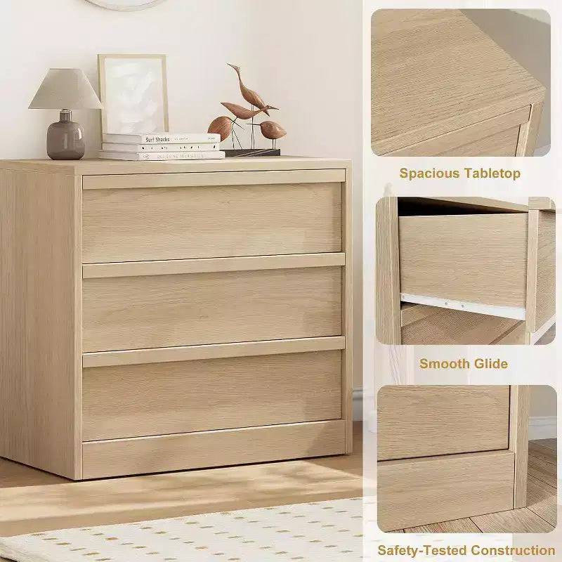 Commode à 3 tiroirs pour chambre à coucher, Armoire de rangement pour vêtements, Organiseur de commode pour placard, salon, couloir, entrée, Rangement vertical, Naturel