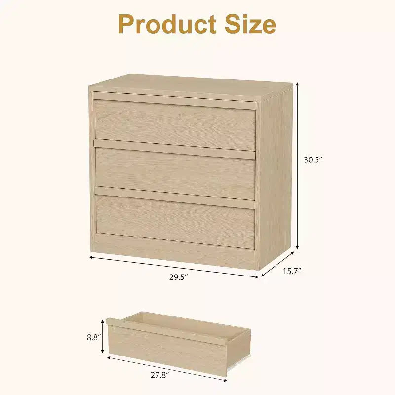 Commode à 3 tiroirs pour chambre à coucher, Armoire de rangement pour vêtements, Organiseur de commode pour placard, salon, couloir, entrée, Rangement vertical, Naturel